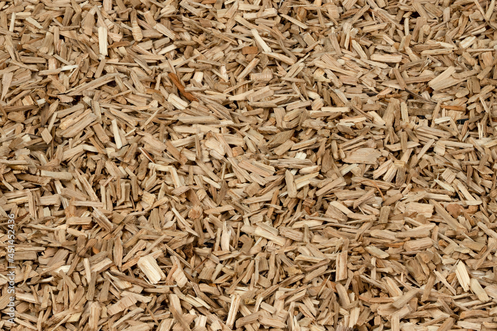 Oak chips sawdust texture. small wood chips for smoking. sawdust background. ecological fuel Oak chips sawdust texture. small wood chips for smoking. sawdust background. ecological fuel