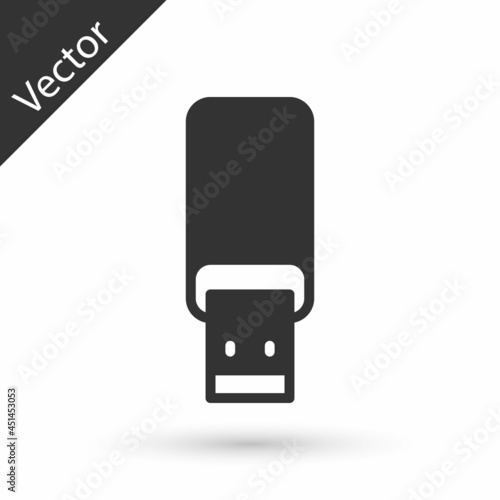 Grey USB flash drive icon isolated on white background. Vector
