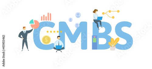 CMBS  Commercial Mortgage Backed Securities. Concept with keyword  people and icons. Flat vector illustration. Isolated on white.