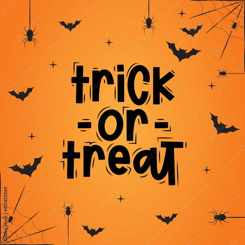Trick Or Treat Text, Happy Halloween Text, Halloween Text, Bat Vector, Spider Vector, Halloween Flyer Background, Vector Illustration Background