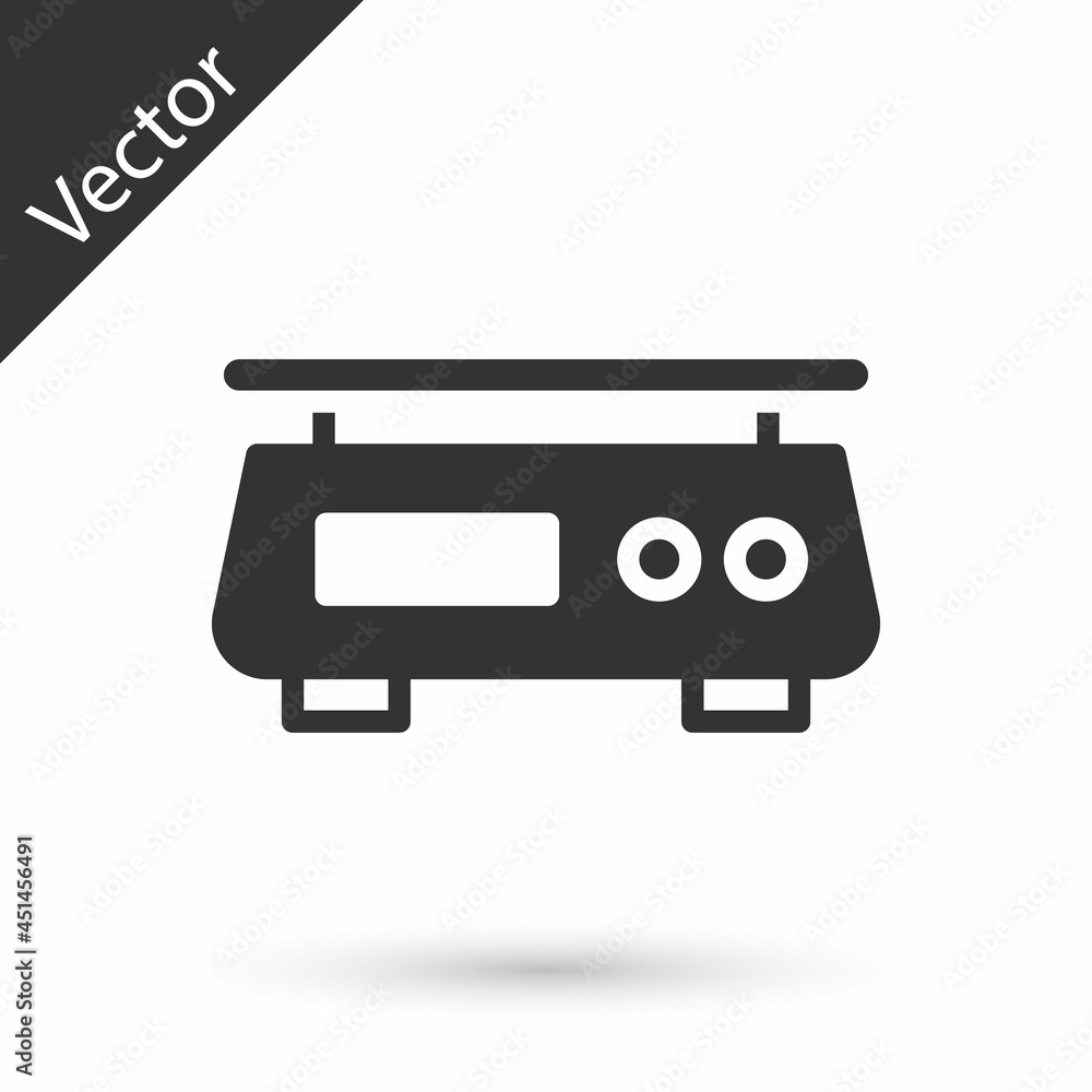 Grey Electronic scales icon isolated on white background. Weight measure equipment. Vector Grey Electronic scales icon isolated on white background. Weight measure equipment. Vector