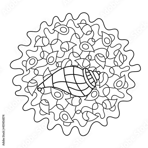 Coloring book for adults and older children, Underwater motif. Hand-drawn marine vector illustration .