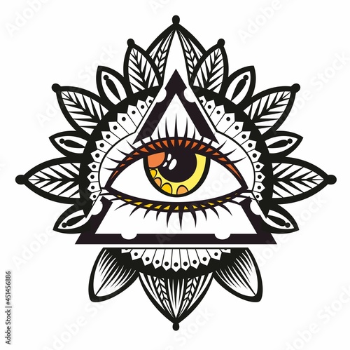 Blackwork tattoo flash. Eye of Providence. Masonic symbol.