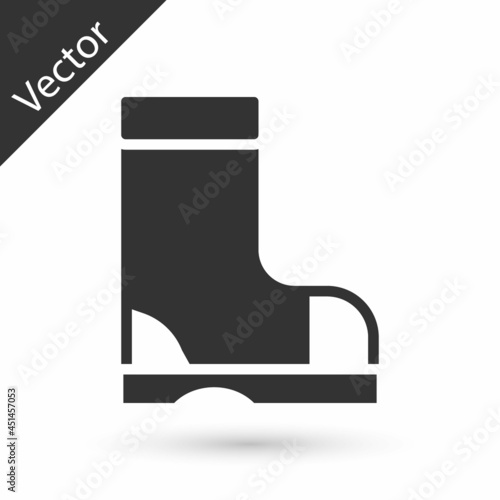 Grey Waterproof rubber boot icon isolated on white background. Gumboots for rainy weather, fishing, gardening. Vector