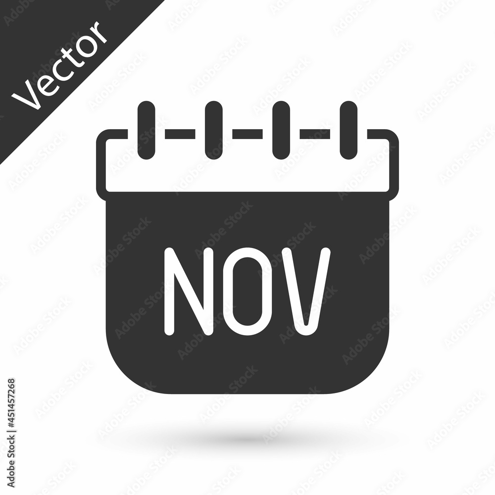 Grey November calendar autumn icon isolated on white background. Vector Grey November calendar autumn icon isolated on white background. Vector