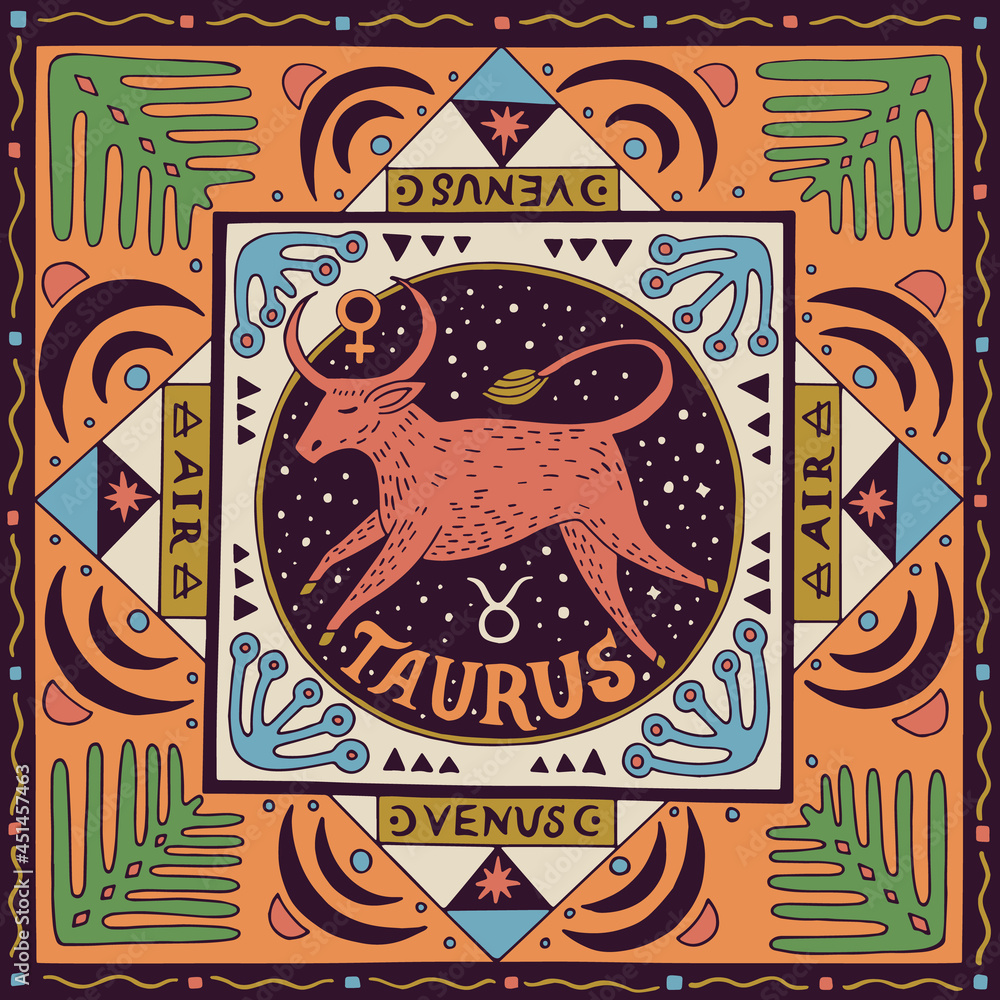 Taurus zodiac sign. Horoscope. Illustration for souvenirs and social ...