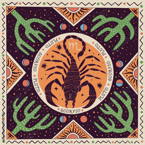 Scorpio zodiac sign. Horoscope. Illustration for souvenirs and social networks