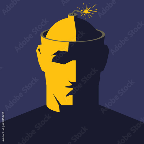 Open male head with the bomb inside.