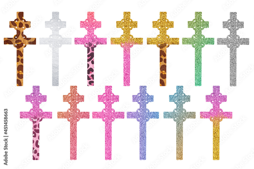 Crosses bundle on white background. Religious clip art 