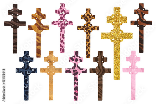 Crosses bundle on white. Religious clip art 