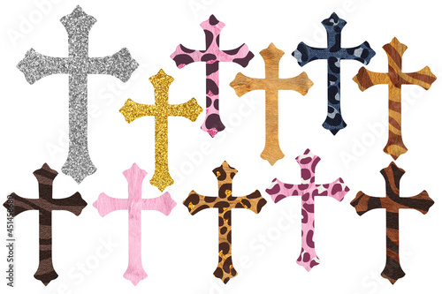 Crosses bundle on white. Religious clip art isolated