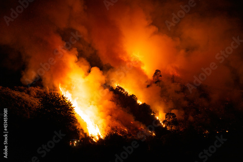 Incendio forestal por la noche en Ourense, Galicia, Spain. photo