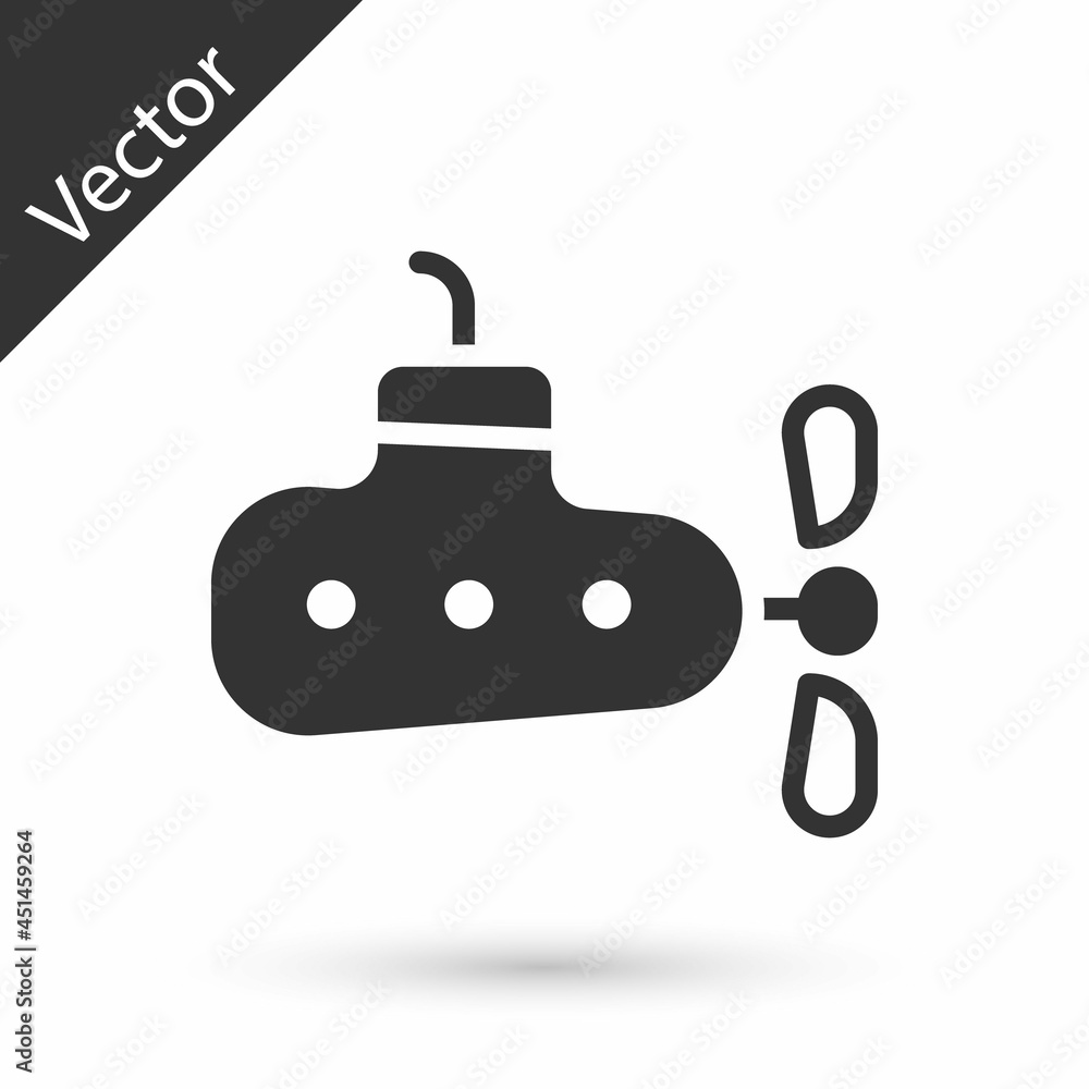 Grey Submarine icon isolated on white background. Military ship. Vector Grey Submarine icon isolated on white background. Military ship. Vector