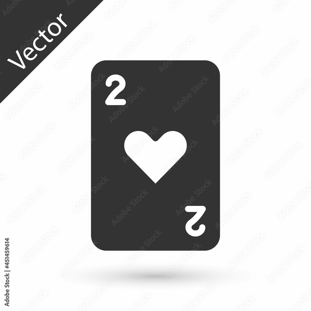 Grey Playing card with heart symbol icon isolated on white background. Casino gambling. Vector Grey Playing card with heart symbol icon isolated on white background. Casino gambling. Vector
