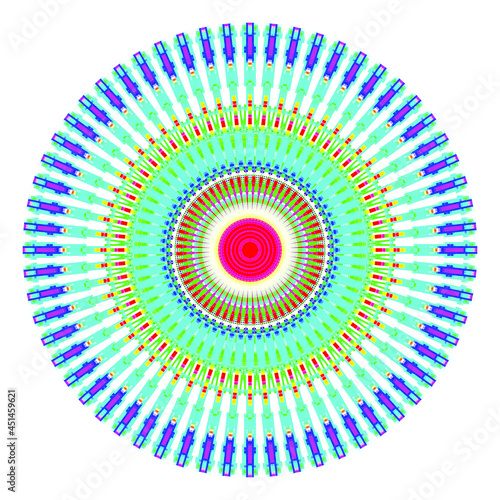 Creative multicolored squares round symbol. Abstract symmetrical logo. Mosaic colorful beautiful squares. Circle modern squares floral art icon. Colored pattern ornament wheel decorative illustration.