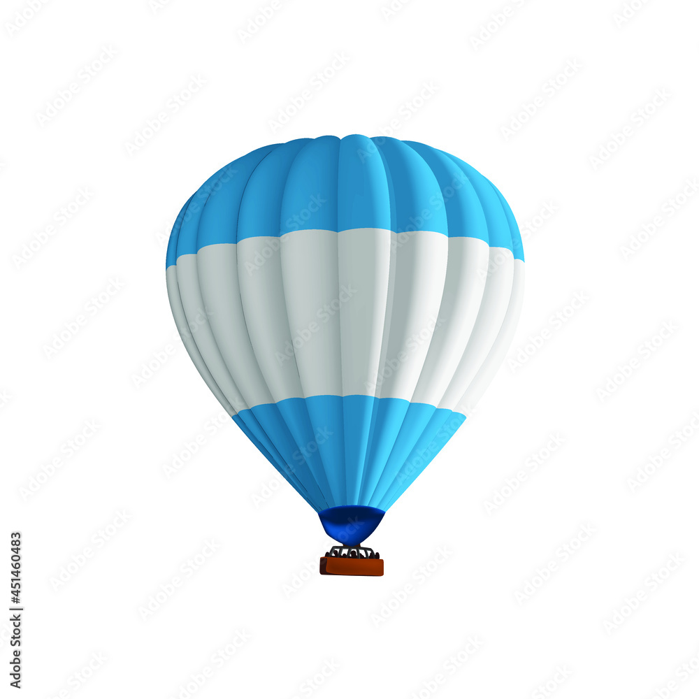 Naklejka premium Hot air blue white balloon vector illustration. Graphic isolated colorful parachute aircraft. Balloon festival.