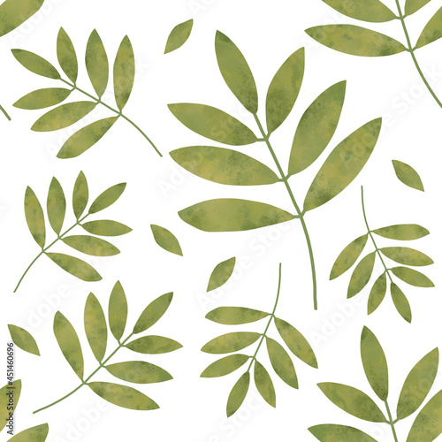 Seamless pattern with leaves in painterly textured style