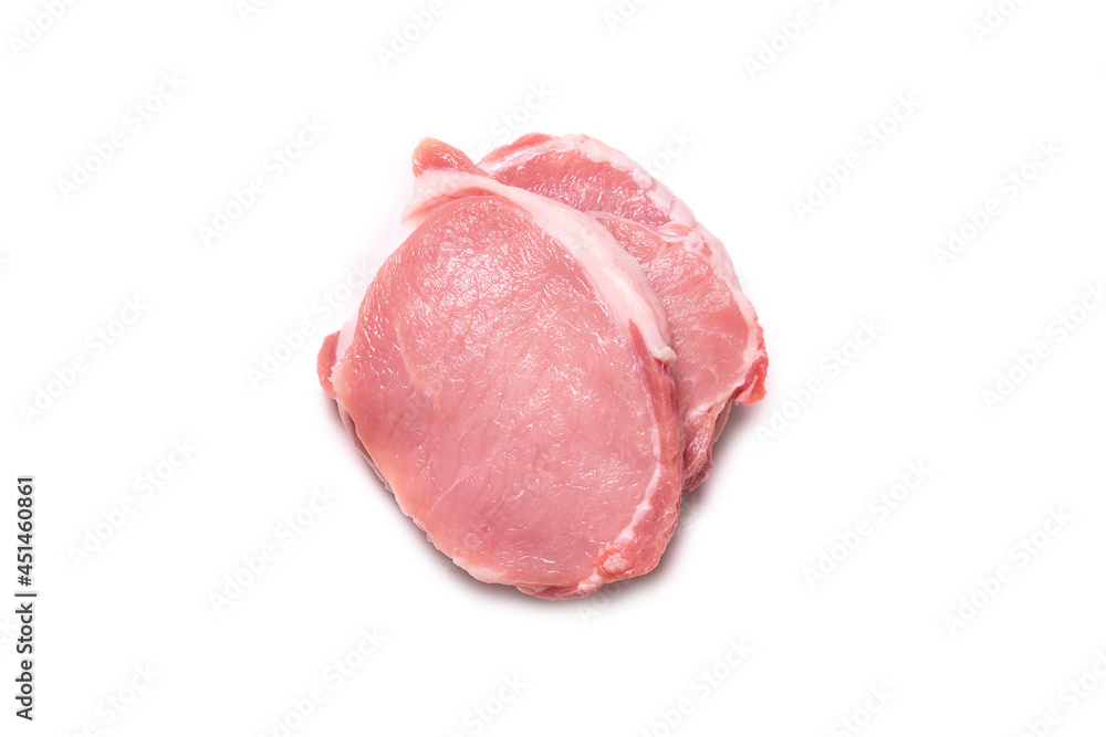 Raw pork pieces isolated on a white background. Raw pork pieces isolated on a white background.