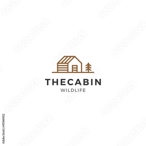 Cabin wooden house line logo symbol.