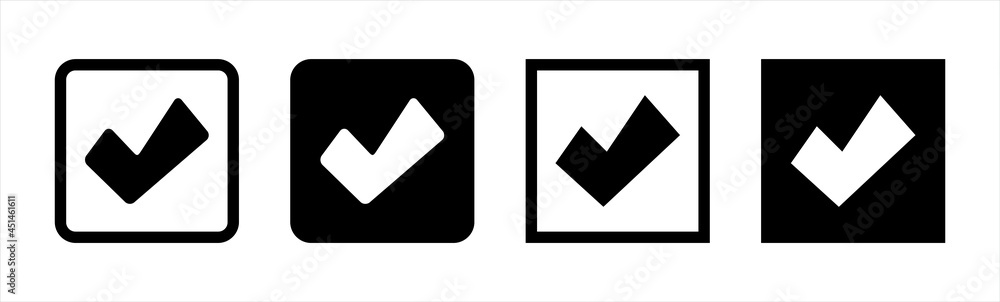 Black check mark icon. Box tick approved symbol. checkmarks collection isolated on white background. vector Illustration Black check mark icon. Box tick approved symbol. checkmarks collection isolated on white background. vector Illustration