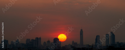 Aerial view of sunset in Bangkok