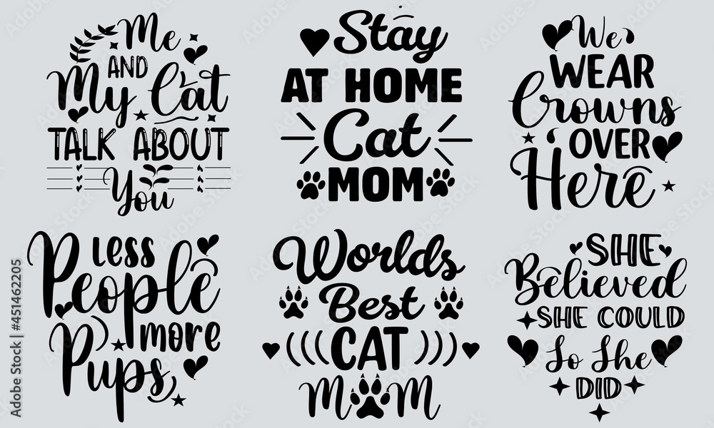 Cat T-shirt Design Bundle, Typography T-shirt Design, Bundle, Cat, Mom, Girls T-shirt Design