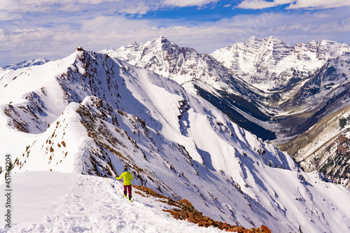 Explorer In Winter Mountain Peaks Extreme Adventure photo