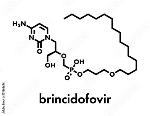Brincidofovir antiviral drug molecule. Prodrug of cidofovir. Skeletal formula.