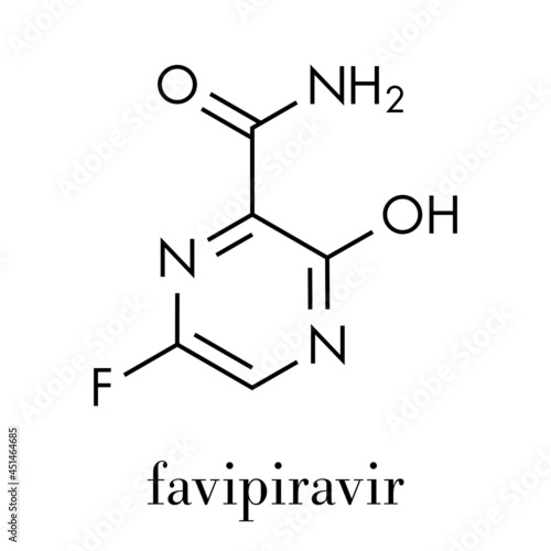 Favipiravir antiviral drug molecule. Used in treatment of Ebola virus. Skeletal formula. photo