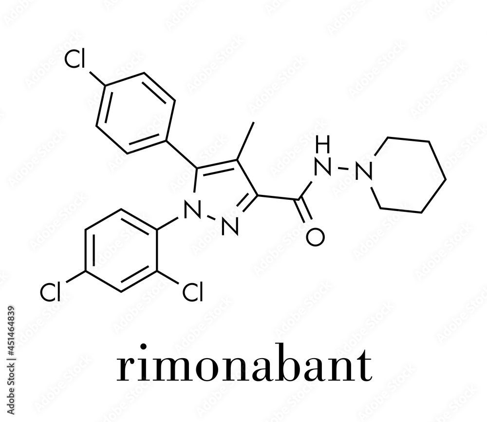 Rimonabant obesity drug molecule (withdrawn). Skeletal formula.