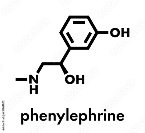 Phenylephrine nasal decongestant drug molecule. Skeletal formula.