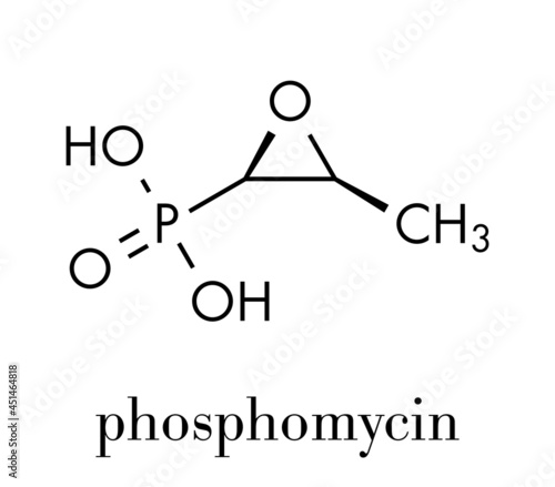 Fosfomycin (phosphomycin, phosphonomycin) antibacterial drug molecule. Used in treatment of urinary tract infections. Skeletal formula.