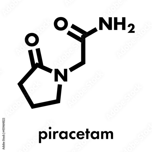 Piracetam nootropic drug molecule. Skeletal formula.