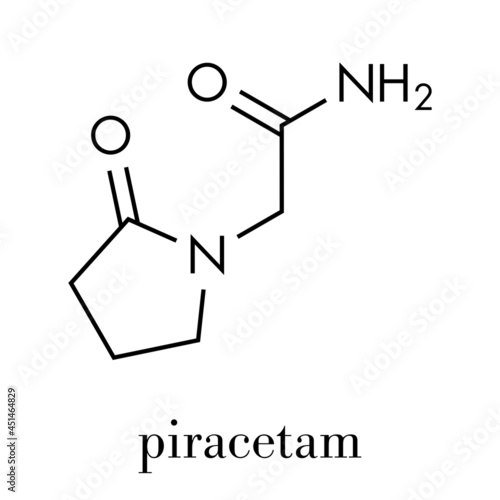 Piracetam nootropic drug molecule. Skeletal formula.