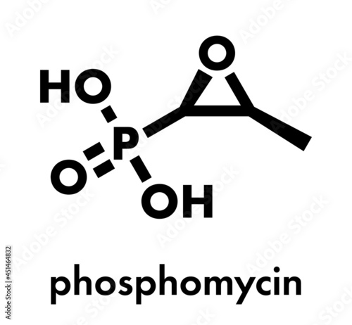 Fosfomycin (phosphomycin, phosphonomycin) antibacterial drug molecule. Used in treatment of urinary tract infections. Skeletal formula.