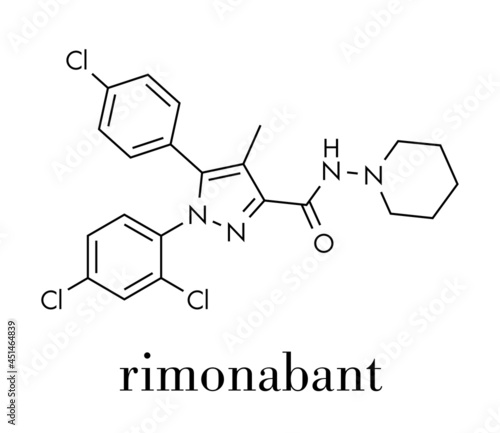 Rimonabant obesity drug molecule (withdrawn). Skeletal formula.