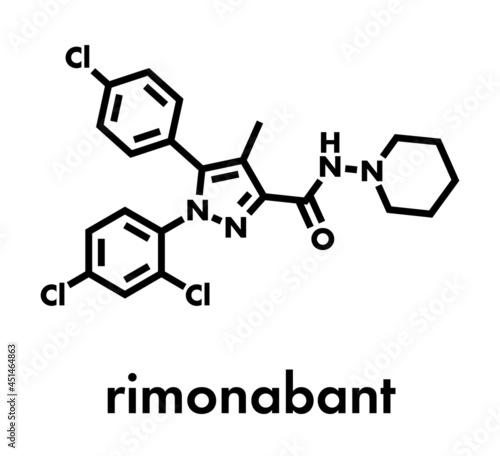 Rimonabant obesity drug molecule (withdrawn). Skeletal formula.