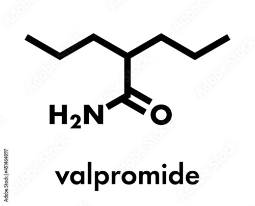 Valpromide seizures drug molecule (antiepileptic agent). Skeletal formula.