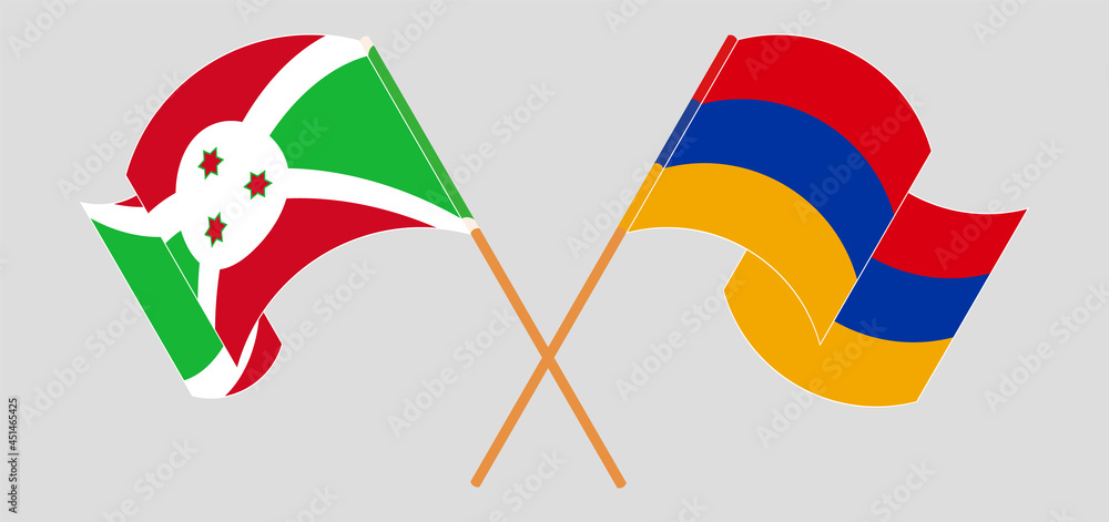 Crossed and waving flags of Burundi and Armenia Crossed and waving flags of Burundi and Armenia