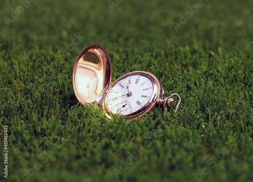 precious antique gold watch on artificial grass