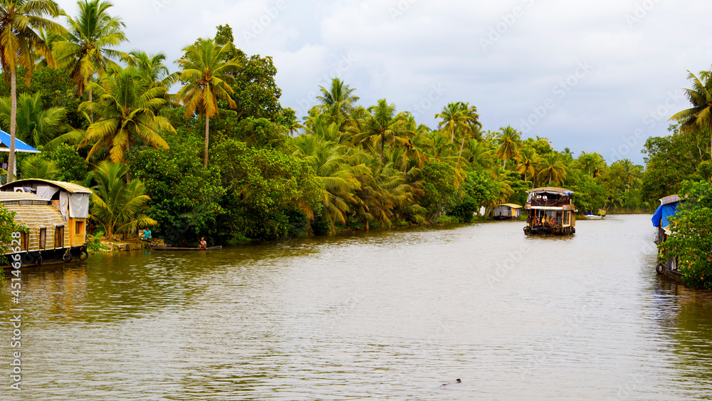 Fototapeta premium Boathouse on Kumarakom backwaters in Kerala