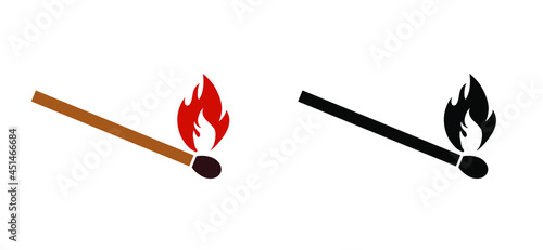 Matchstick, lucifer sign. Smoking, fire or flame sign. Burning matches icon. Matches pictogram. Match lighted icon. Funny flat vector cartoon.