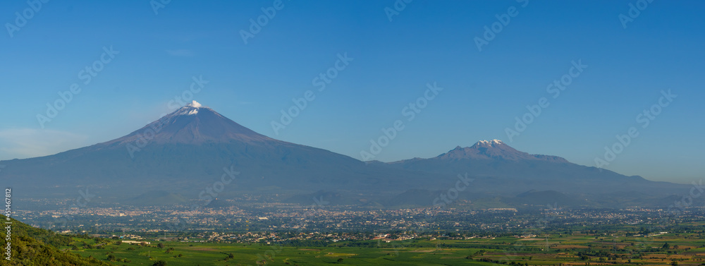 popocatepetl volcano and iztaccihuatl in the Atlixco valley