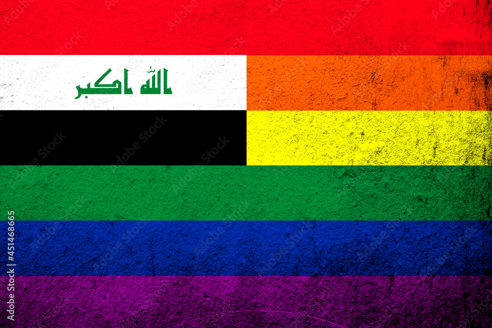 Iraq Rainbow LGBT pride flag. Grunge background