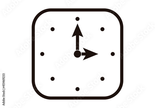 Icono negro de reloj en fondo blanco.