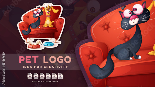 Cartoon character adorable animal cat and dog