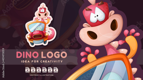 Cartoon character dino travel - cute sticker