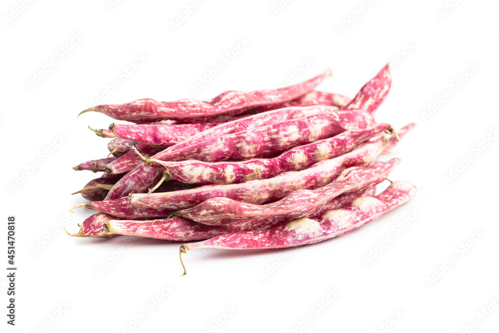 Cranberry beans. Beans pods isolated on white background.