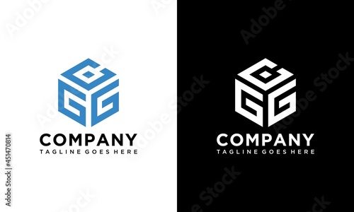 hexagonal letter icon. logo monogram letters GCG. hexagon logo on a white and black background.