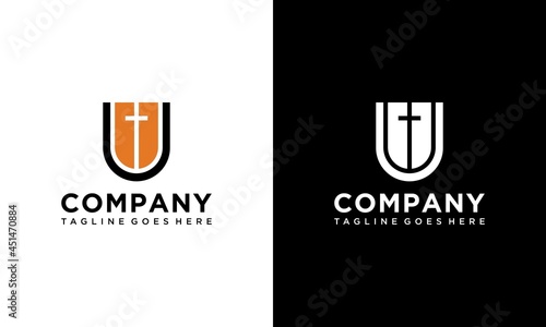 Simple and Clean illustration logo design initial letter u and church.